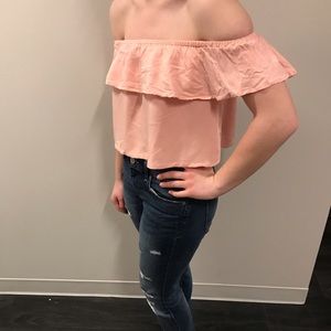 Pink off the shoulder crop top